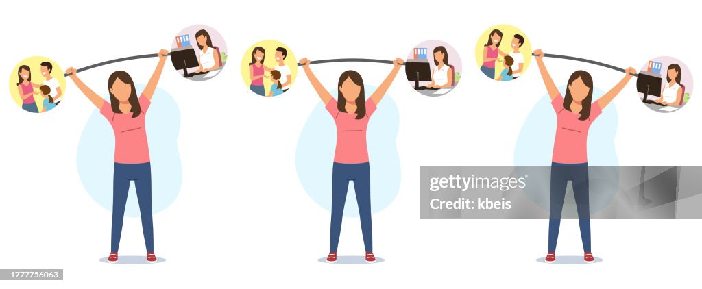 Work Life Balance- Woman Weightlifting Family and Job