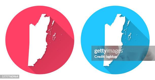 belize map. round icon with long shadow on red or blue background - belize stock illustrations