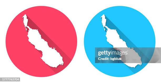 stockillustraties, clipart, cartoons en iconen met bougainville map. round icon with long shadow on red or blue background - bougainville