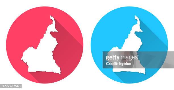 cameroon map. round icon with long shadow on red or blue background - cameroon stock illustrations
