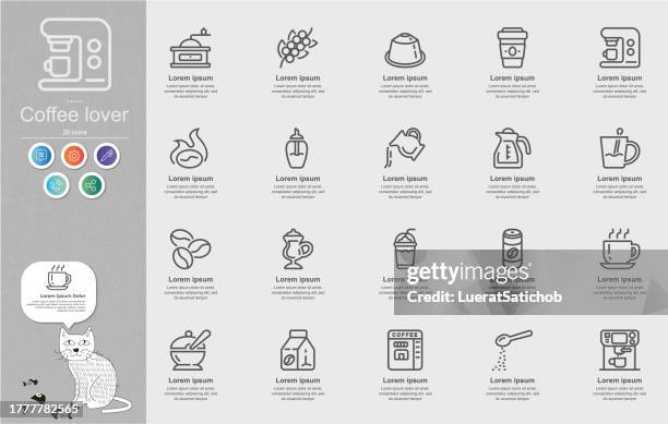 coffee lover line icons content infographic - ice machine stock illustrations