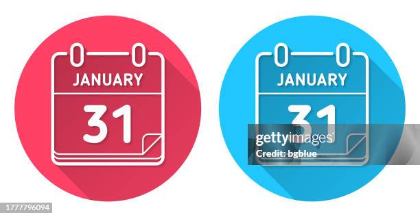 january 31. round icon with long shadow on red or blue background - 31 january stock illustrations