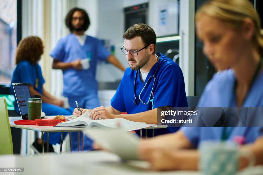 Medical student studying during break