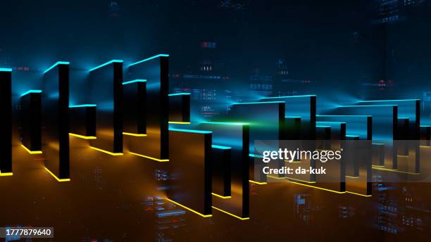 abstract trading chart with big data and infographics. 3d fintech concept background with glowing candle chart - financial planning abstract stock pictures, royalty-free photos & images