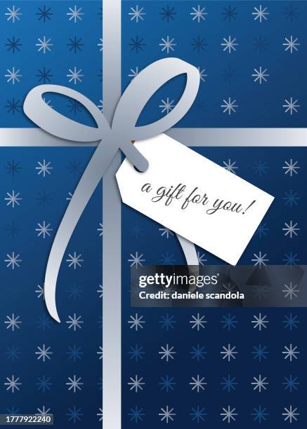 christmas box with gift tag and silver bow. - cross stitching stock illustrations