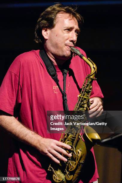 American Jazz musician and composer John Zorn on alto saxophone leads his Masada Quartet at the 'Vision for New Orleans Artists' Katrina Hurricane...