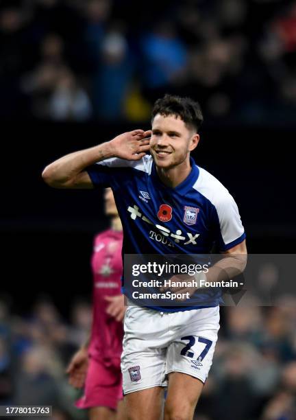 Ipswich Town's George Hirst celebrates scoring his side's third goal during the Sky Bet Championship match between Ipswich Town and Swansea City at...