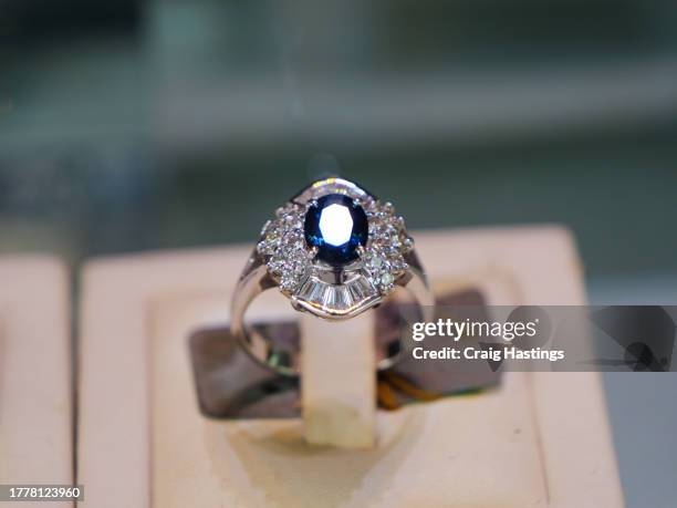 dubai uae - gold and silver souk - traditional engagement sapphire diamond ring - united arab emirates currency stock pictures, royalty-free photos & images