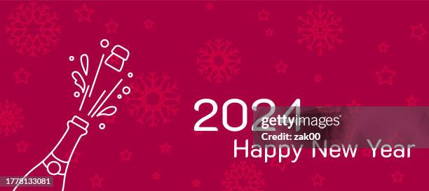 2024 happy new year - champagne cork stock illustrations