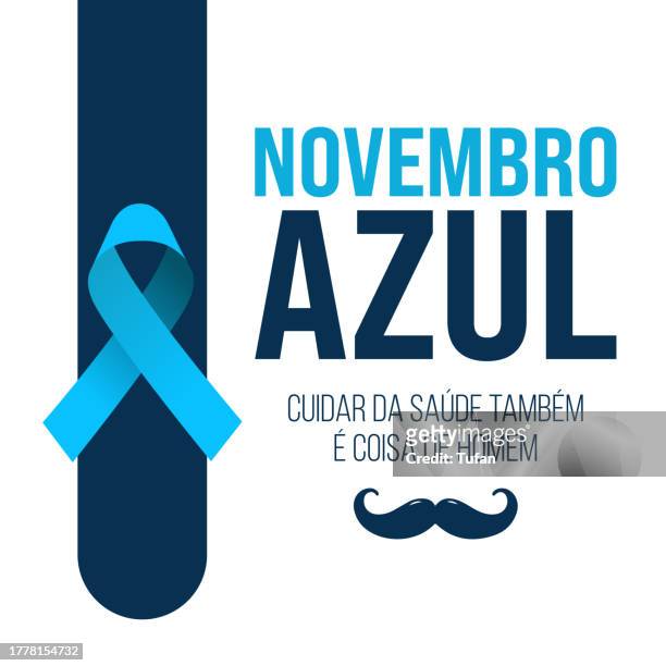 stockillustraties, clipart, cartoons en iconen met november blue - novembro azul, prostate cancer awareness month in portuguese language - novembro