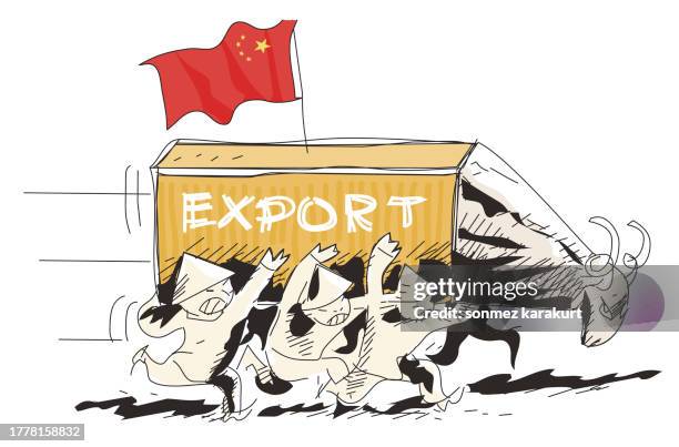 chinesische dominanz im welthandel - funny import stock-grafiken, -clipart, -cartoons und -symbole