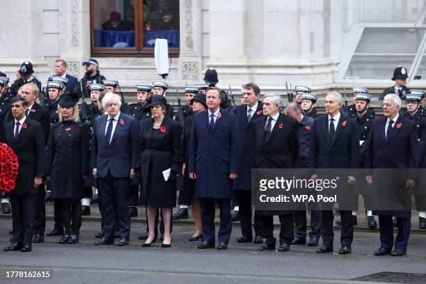 British Prime Minister Rishi Sunak and former Prime Ministers Liz Truss, Boris Johnson, Theresa May, David Cameron, Gordon Brown, Tony Blair and John...