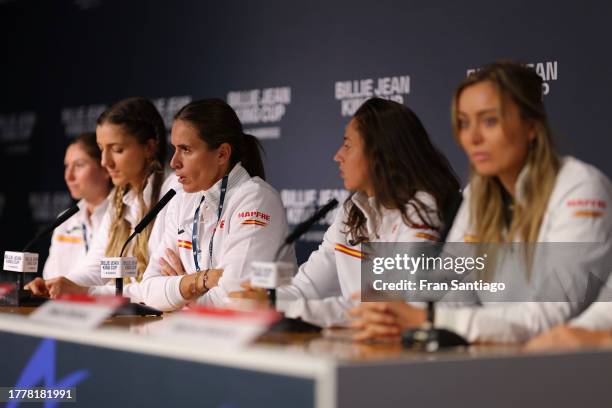 Anabel Medina, Spain Captain speaks during a press conferenc prior to the Billie Jean King Cup Finals at Estadio de La Cartuja on November 06, 2023...