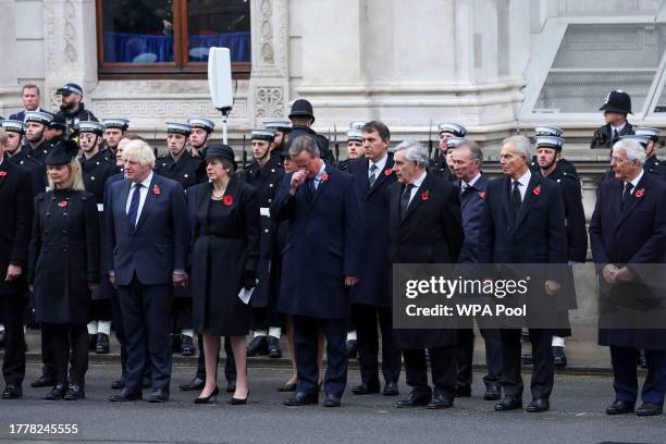 British former Prime Ministers Liz Truss, Boris Johnson, Theresa May, David Cameron, Gordon Brown, Tony Blair and John Major attend the National...