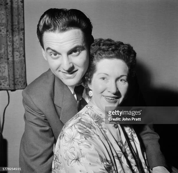 British comedian Bob Monkhouse pictured with wife Elizabeth, May 1954.