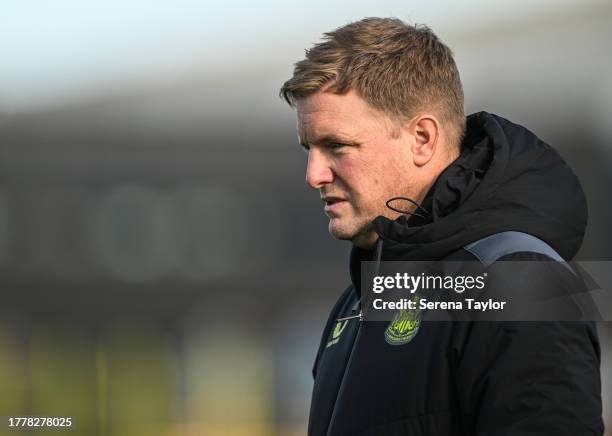 Newcastle United Head Coach Eddie Howe during the Newcastle United Training Session at the Newcastle United Training Centre in the lead up to the...