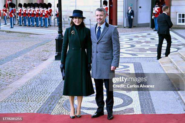 Mary, Crown Princess of Denmark and Crown Prince Frederik of Denmark arrive at the Amalienborg Palace on November 06, 2023 in Copenhagen, Denmark.