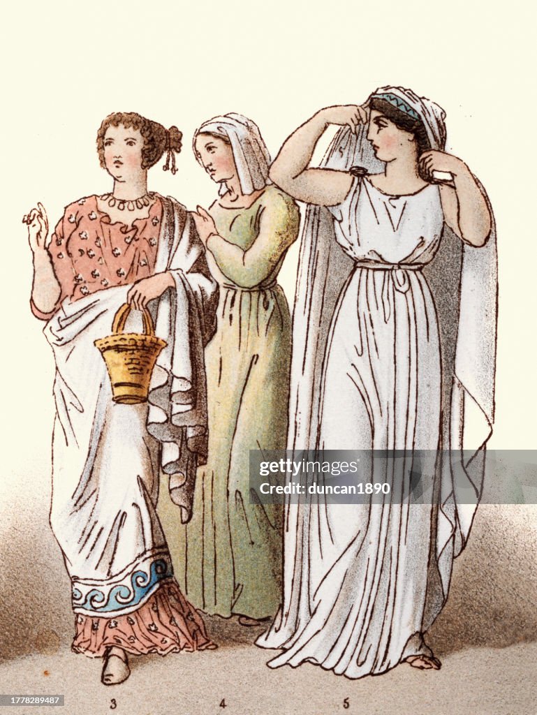 Greek women wearing wearing various costumes, History Fashions of classical ancient greece