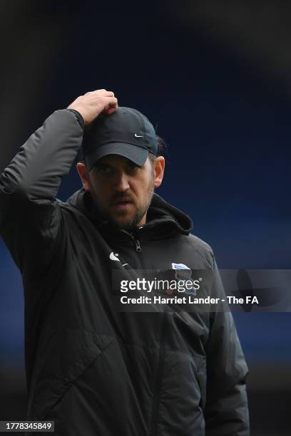 Darren Carter, Manager of Birmingham City reacts prior to the FA Women's Championship Game between Birmingham City and Reading at St Andrew's...