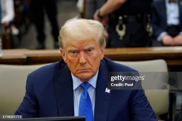 Former President Donald Trump sits in the courtroom during his civil fraud trial at New York State Supreme Court on November 06, 2023 in New York...