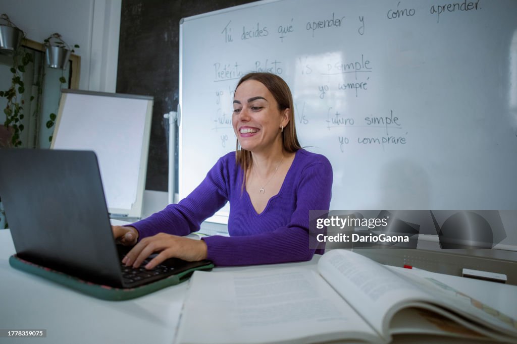 Teacher teaching online classes
