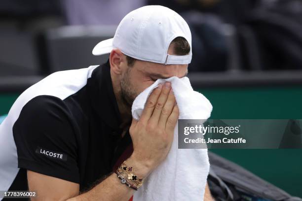 Runner-up Grigor Dimitrov of Bulgaria looks dejected after being beaten by Novak Djokovic of Serbia in the Men's Singles Final on day 7 of the Rolex...