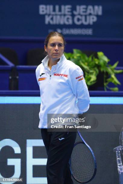 Anabel Medina, Spain Captain speaks looks on during a training session prior to the Billie Jean King Cup Finals at Estadio de La Cartuja on November...