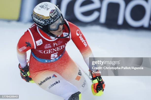 Wendy Holdener of Team Switzerland reacts during the Audi FIS Alpine Ski World Cup Women's Slalom on November 12, 2023 in Levi, Finland.