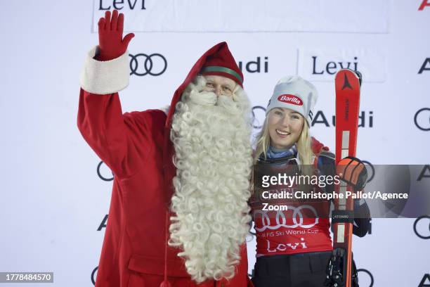 Mikaela Shiffrin of Team United States takes 1st place during the Audi FIS Alpine Ski World Cup Women's Slalom on November 12, 2023 in Levi, Finland.