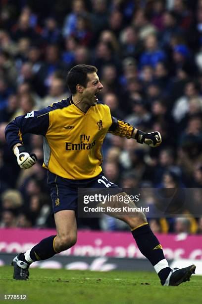 Carlo Cudicini of Chelsea celebrates the first goal going in during the FA Barclaycard Premiership match between Birmingham City and Chelsea held on...