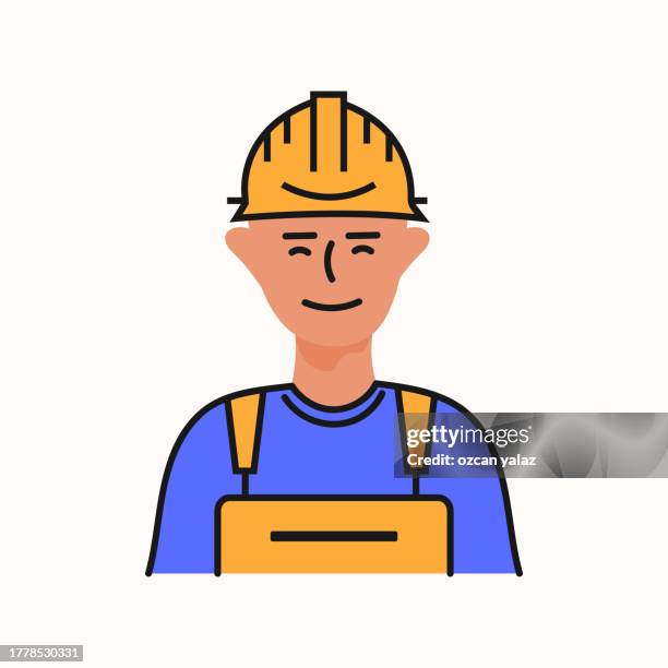 builder in helmet. helmet. thin line customizable illustration. - character constructor stock illustrations