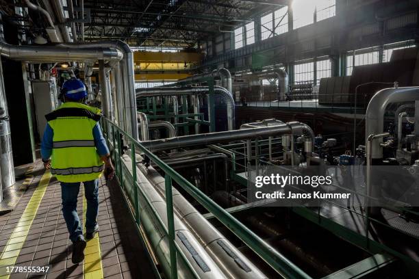 An employee at the turbine hall of the third unit at Mochovce nuclear power plant on November 6, 2023 in Mochovce, Slovakia. The key to Slovakia's...