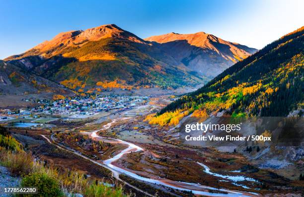 scenic view of snowcapped mountains against clear sky,silverton,colorado,united states,usa - silverton colorado stock pictures, royalty-free photos & images