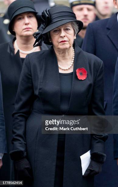 Theresa May during the National Service of Remembrance at The Cenotaph on November 12, 2023 in London, England. Every year, members of the British...