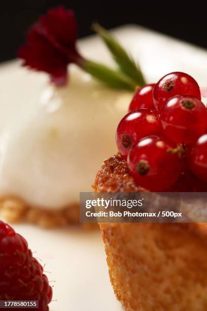 close-up of strawberry tart on table,durfort,occitania,france - fraicheur stock pictures, royalty-free photos & images