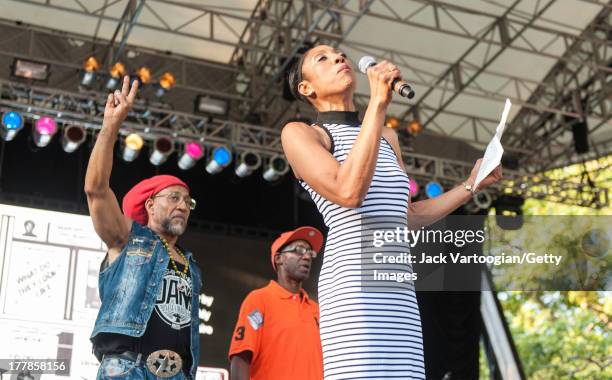 American Hip-Hop musicians Cindy Campbell , her brother DJ Kool Herc and Coke La Rock at the '40th Anniversary of Hip-Hop Culture' concert at Central...