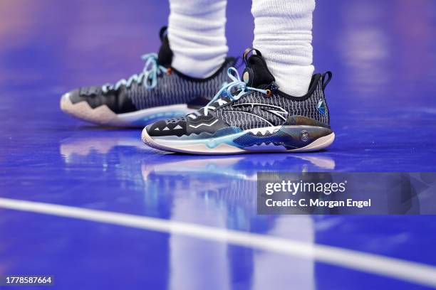 The shoes of Kyrie Irving of the Dallas Mavericks are seen against the Denver Nuggets during the NBA In-Season Tournament at Ball Arena on November...