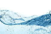 Clear blue wavy water on white background