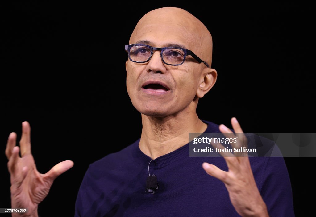 Ceo Of Javascript Microsoft CEO Satya Nadella speaks during the OpenAI DevDay event on ...
