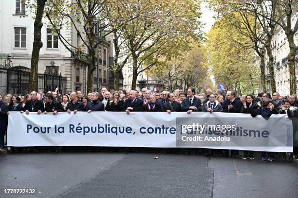 French Senate President Gerard Larcher , President of the French National Assembly Yael Braun-Pivet , French Prime Minister Elisabeth Borne ,...