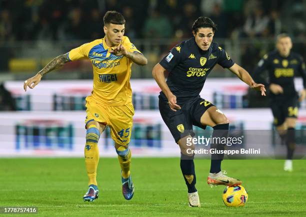 Enzo Barrenechea of Frosinone Calcio and Matteo Cancellieri of Empoli FC in action during the Serie A TIM match between Frosinone Calcio and Empoli...