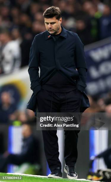 Mauricio Pochettino, Manager of Chelsea, looks dejected after his side concede during the Premier League match between Tottenham Hotspur and Chelsea...