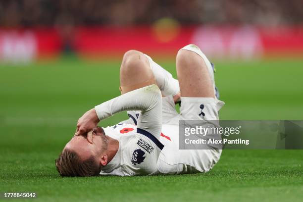 James Maddison of Tottenham Hotspur goes down with an injury during the Premier League match between Tottenham Hotspur and Chelsea FC at Tottenham...