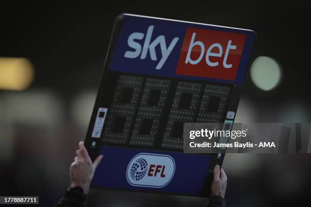 Sky Bet EFL electronic substitute board during the Sky Bet League One match between Shrewsbury Town and Reading at The Croud Meadow on November 11,...