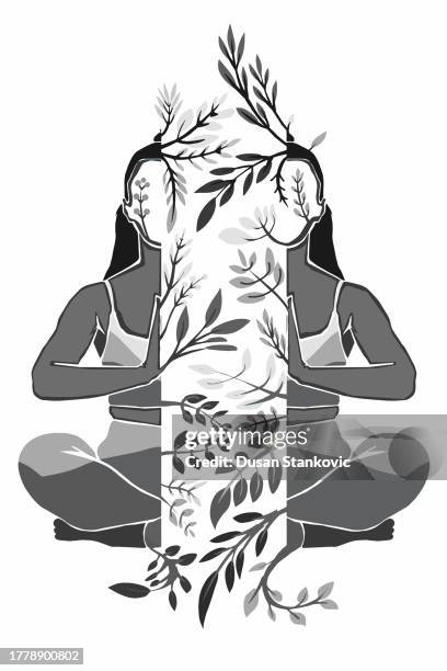 no distractions at all. just empty mind and calm breathing - cow face pose stock illustrations