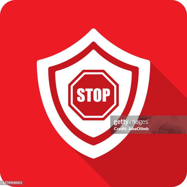 ilustraciones, imágenes clip art, dibujos animados e iconos de stock de silueta del icono de la señal de stop del escudo - avoids