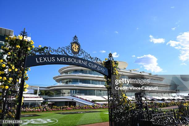 General view of the archway during Melbourne Cup Day at Flemington Racecourse on November 07, 2023 in Melbourne, Australia.