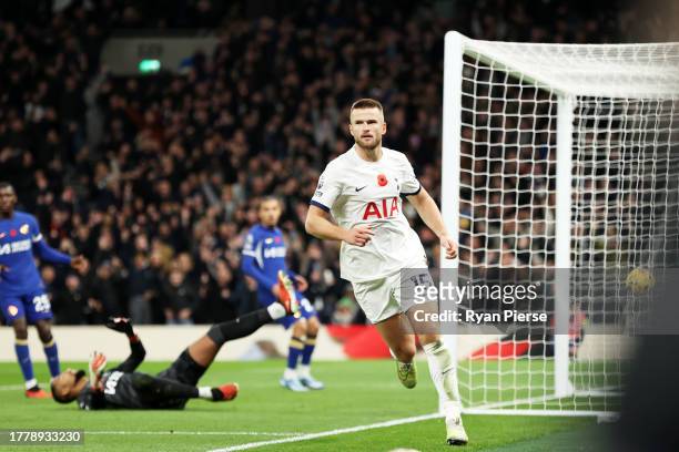 Eric Dier of Tottenham Hotspur celebrates scoring a goal which was later ruled out for offside during the Premier League match between Tottenham...