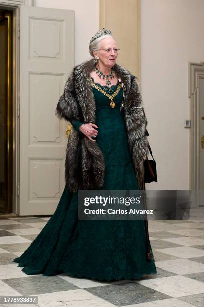 Queen Margrethe of Denmark attends a gala dinner at Christiansborg Palace on November 06, 2023 in Copenhagen, Denmark.