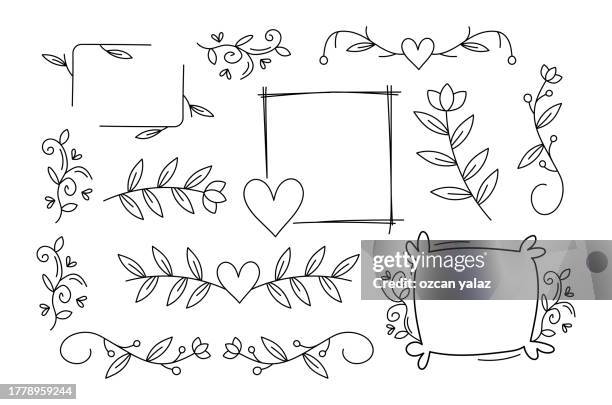stockillustraties, clipart, cartoons en iconen met hand drawn square frame. floral wreath clip art for invitations and greeting cards. vector illustration isolated on white background. - breekbaarheid